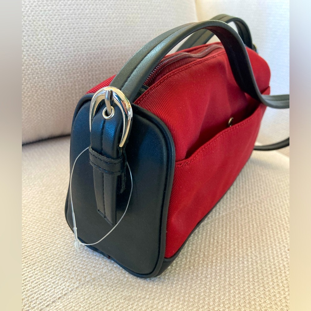 Red and Black Crossbody Bag with Embossed Patch